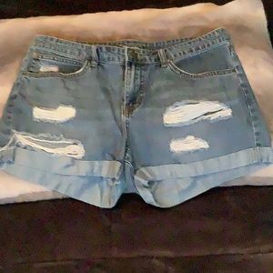 Distressed jean shorts